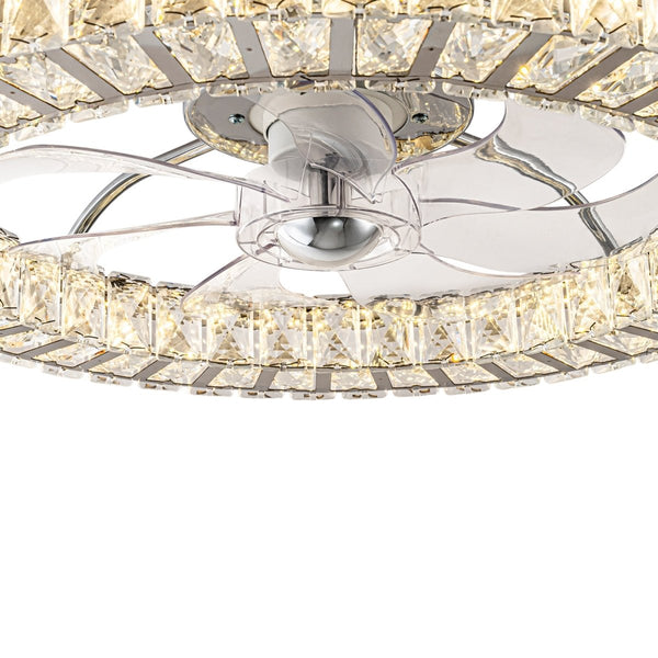 Thehouselights-Dimmable Crystal Semi Flush Mount Ceiling Fan-Ceiling Light-Chrome-