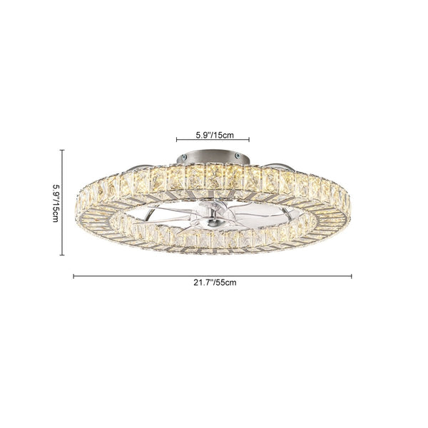 Thehouselights-Dimmable Crystal Semi Flush Mount Ceiling Fan-Ceiling Light-Chrome-