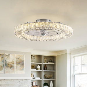 Thehouselights-Dimmable Crystal Semi Flush Mount Ceiling Fan-Ceiling Light-Chrome-