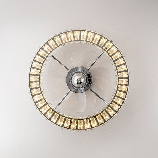 Thehouselights-Dimmable Crystal Semi Flush Mount Ceiling Fan-Ceiling Light-Chrome-