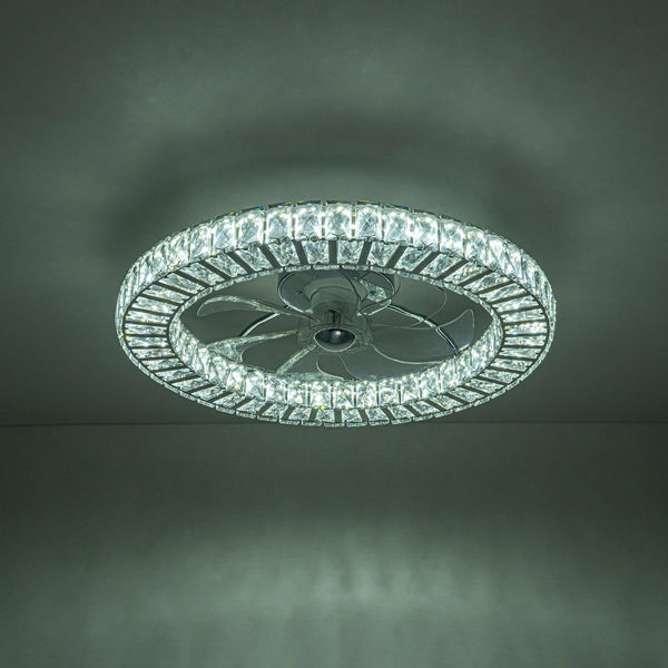 Thehouselights-Dimmable Crystal Semi Flush Mount Ceiling Fan-Ceiling Light-Chrome-