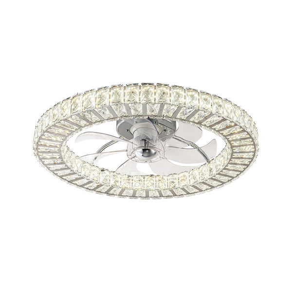 Thehouselights-Dimmable Crystal Semi Flush Mount Ceiling Fan-Ceiling Light-Chrome-