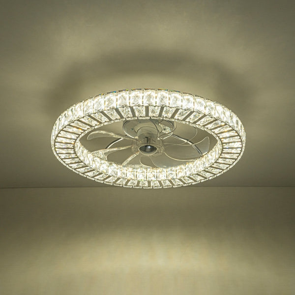 Thehouselights-Dimmable Crystal Semi Flush Mount Ceiling Fan-Ceiling Light-Chrome-