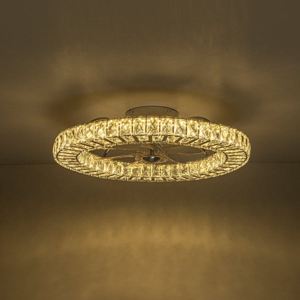Thehouselights-Dimmable Crystal Semi Flush Mount Ceiling Fan-Ceiling Light-Chrome-