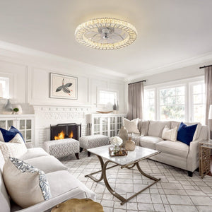Thehouselights-Dimmable Crystal Semi Flush Mount Ceiling Fan-Ceiling Light-Chrome-