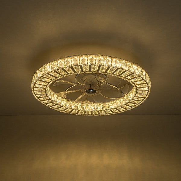 Thehouselights-Dimmable Crystal Semi Flush Mount Ceiling Fan-Ceiling Light-Chrome-