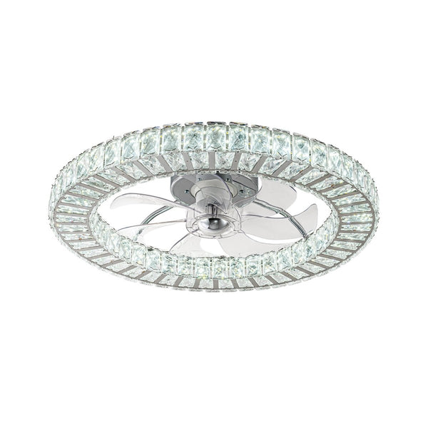Thehouselights-Dimmable Crystal Semi Flush Mount Ceiling Fan-Ceiling Light-Chrome-