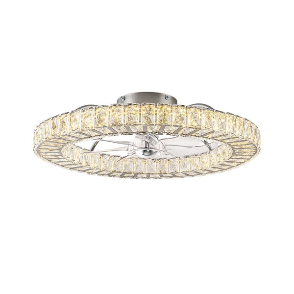Thehouselights-Dimmable Crystal Semi Flush Mount Ceiling Fan-Ceiling Light-Chrome-