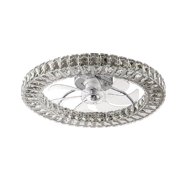Thehouselights-Dimmable Crystal Semi Flush Mount Ceiling Fan-Ceiling Light-Chrome-