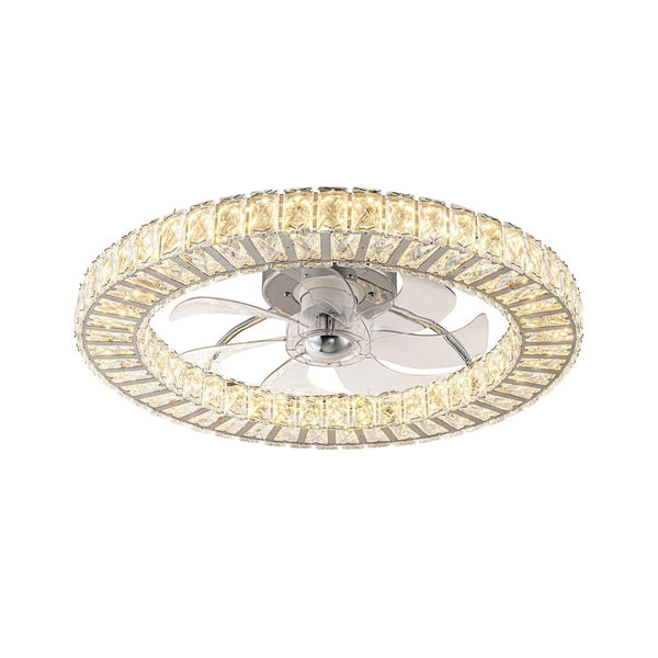 Thehouselights-Dimmable Crystal Semi Flush Mount Ceiling Fan-Ceiling Light-Chrome-