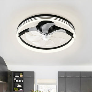 Thehouselights-Dimmable Indoor Bedroom Flush Mount Ceiling Fan with Light-Ceiling Light-Black-