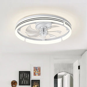 Thehouselights-Dimmable Indoor Bedroom Flush Mount Ceiling Fan with Light-Ceiling Light-White-
