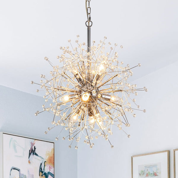 Thehouselights - Dimmable Sputnik Dandelion Starburst Chandelier - Chandelier - Chrome - 9 - Light