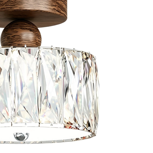 Thehouselights-Drum Crystal Glass LED Semi Flush Mount-Ceiling Light-Walnut-
