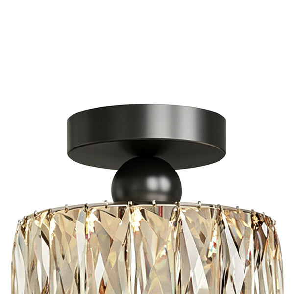 Thehouselights-Drum Crystal Glass LED Semi Flush Mount-Ceiling Light-Walnut-