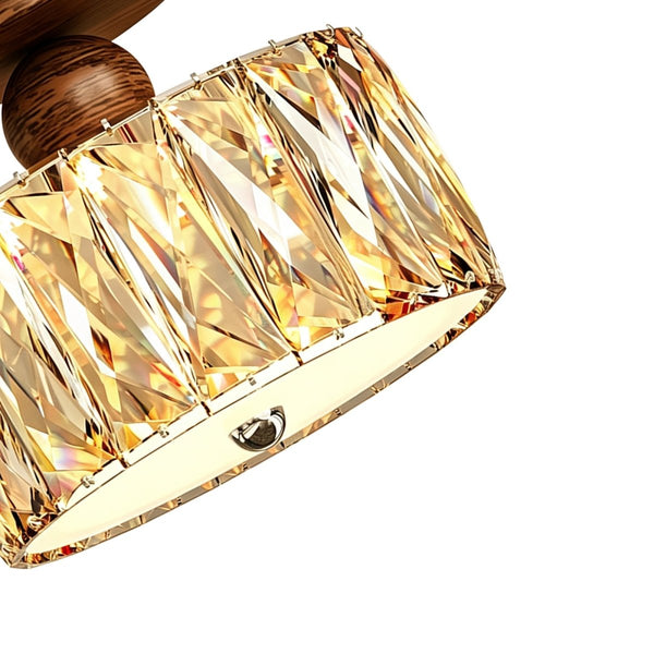 Thehouselights-Drum Crystal Glass LED Semi Flush Mount-Ceiling Light-Walnut-