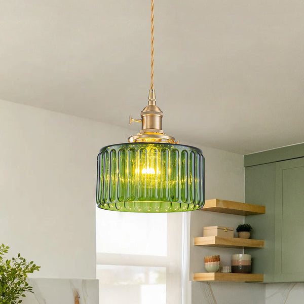 Thehouselights - Drum Strip Glass Pendant Light - Pendant - Green - 