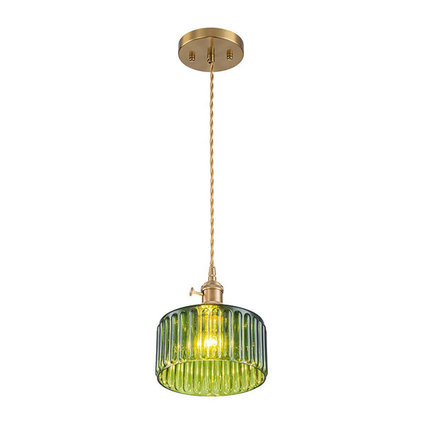 Thehouselights - Drum Strip Glass Pendant Light - Pendant - Green - 