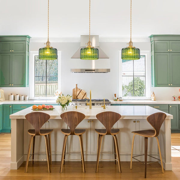 Thehouselights - Drum Strip Glass Pendant Light - Pendant - Green - 
