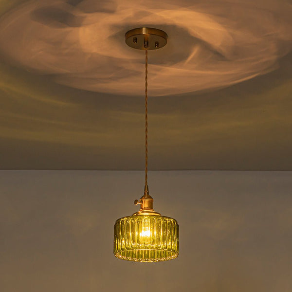 Thehouselights - Drum Strip Glass Pendant Light - Pendant - Green - 