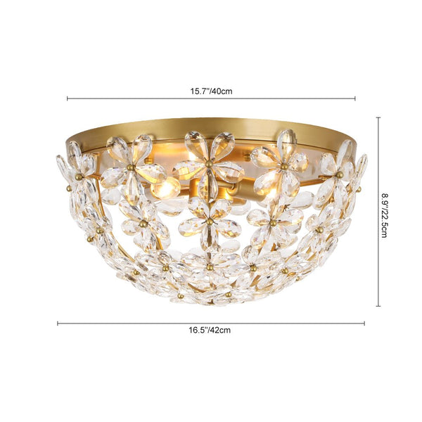 Thehouselights - Floral Crystal Flush Mount with Bowl Shape - Ceiling Light - Brass - 