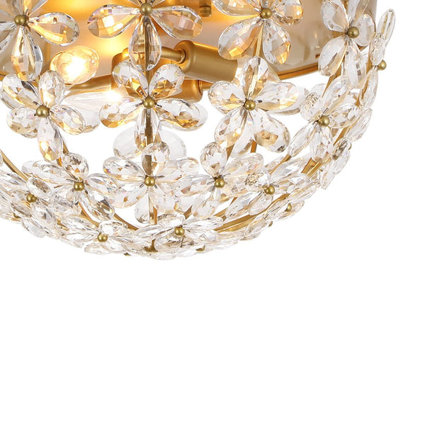 Thehouselights - Floral Crystal Flush Mount with Bowl Shape - Ceiling Light - Brass - 