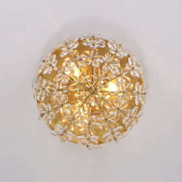 Thehouselights - Floral Crystal Flush Mount with Bowl Shape - Ceiling Light - Brass - 