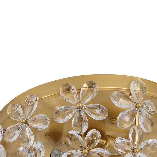 Thehouselights - Floral Crystal Flush Mount with Bowl Shape - Ceiling Light - Brass - 