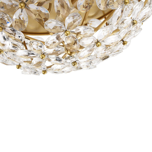 Thehouselights - Floral Crystal Flush Mount with Bowl Shape - Ceiling Light - Brass - 