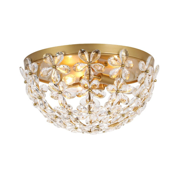 Thehouselights - Floral Crystal Flush Mount with Bowl Shape - Ceiling Light - Brass - 