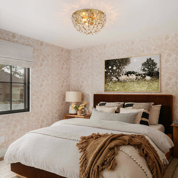 Thehouselights - Floral Crystal Flush Mount with Bowl Shape - Ceiling Light - Brass - 