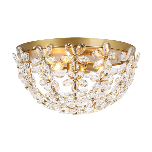 Thehouselights - Floral Crystal Flush Mount with Bowl Shape - Ceiling Light - Brass - 