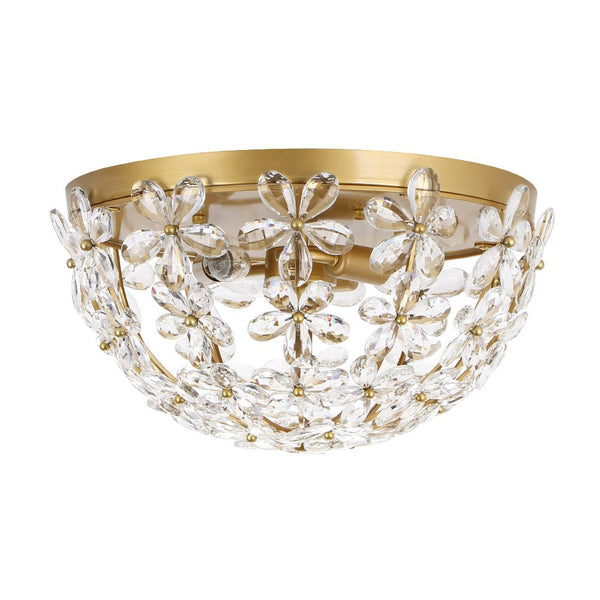 Thehouselights - Floral Crystal Flush Mount with Bowl Shape - Ceiling Light - Brass - 