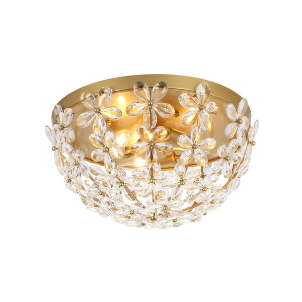 Thehouselights - Floral Crystal Flush Mount with Bowl Shape - Ceiling Light - Brass - 