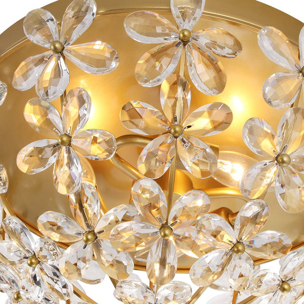 Thehouselights - Floral Crystal Flush Mount with Bowl Shape - Ceiling Light - Brass - 