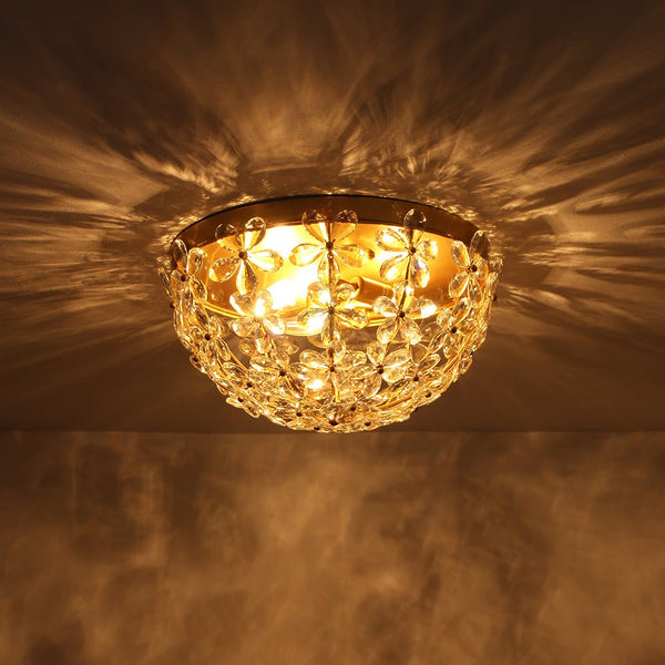 Thehouselights - Floral Crystal Flush Mount with Bowl Shape - Ceiling Light - Brass - 