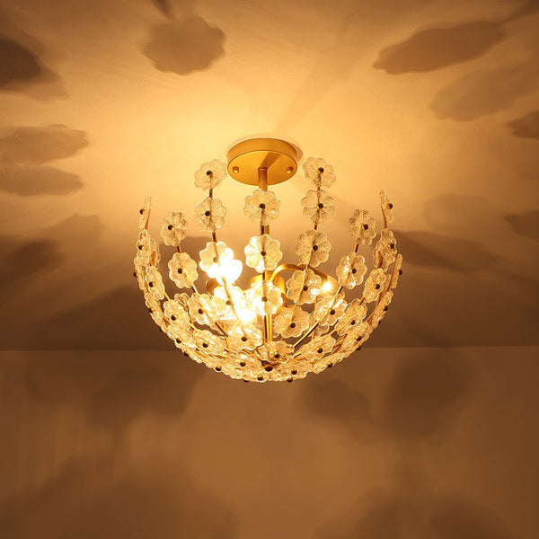 Thehouselights - Floral Glass Flower Semi Flush Mount - Ceiling Light - Brass - 