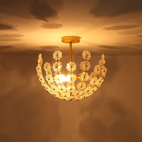 Thehouselights - Floral Glass Flower Semi Flush Mount - Ceiling Light - Brass - 