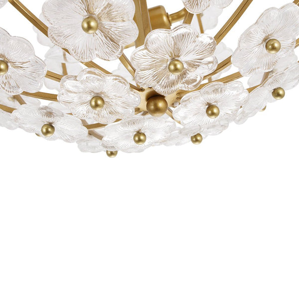 Thehouselights - Floral Glass Flower Semi Flush Mount - Ceiling Light - Brass - 