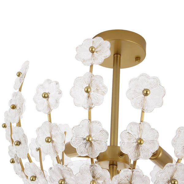 Thehouselights - Floral Glass Flower Semi Flush Mount - Ceiling Light - Brass - 