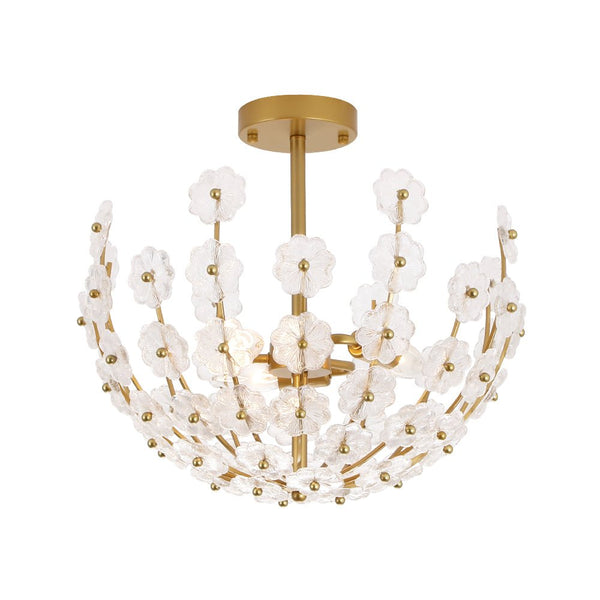 Thehouselights - Floral Glass Flower Semi Flush Mount - Ceiling Light - Brass - 