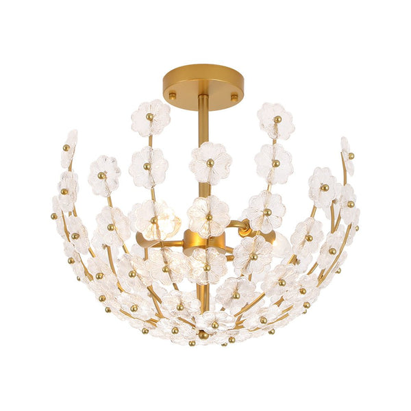 Thehouselights - Floral Glass Flower Semi Flush Mount - Ceiling Light - Brass - 