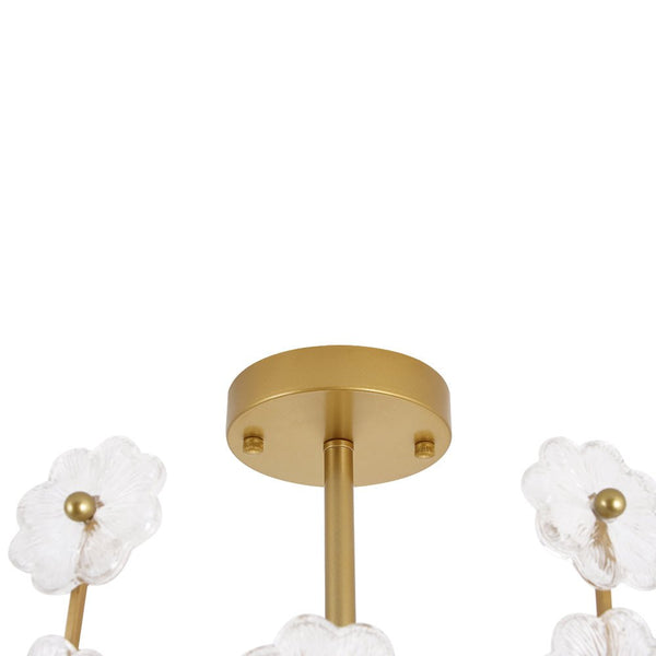 Thehouselights - Floral Glass Flower Semi Flush Mount - Ceiling Light - Brass - 