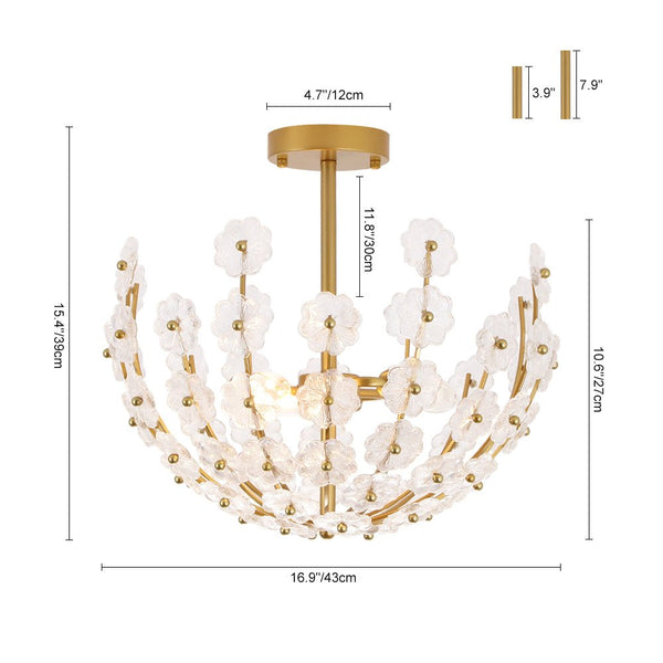 Thehouselights - Floral Glass Flower Semi Flush Mount - Ceiling Light - Brass - 