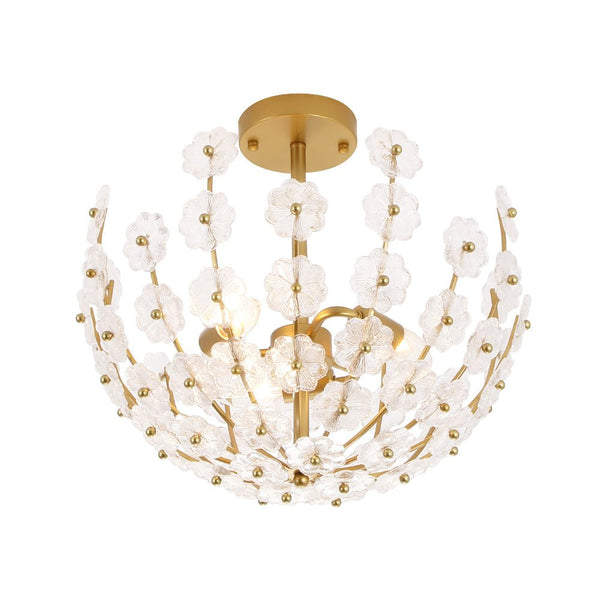 Thehouselights - Floral Glass Flower Semi Flush Mount - Ceiling Light - Brass - 