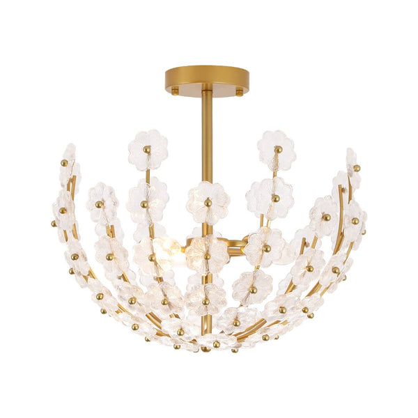 Thehouselights - Floral Glass Flower Semi Flush Mount - Ceiling Light - Brass - 