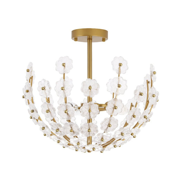 Thehouselights - Floral Glass Flower Semi Flush Mount - Ceiling Light - Brass - 