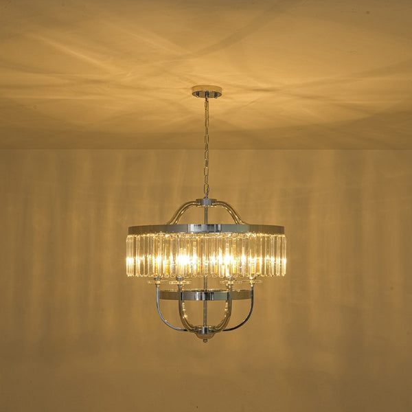Thehouselights-Geometric Lantern Crystal Chandelier with Adjustable Height-Chandelier-Chrome-