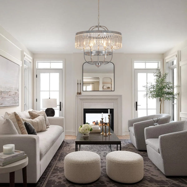 Thehouselights-Geometric Lantern Crystal Chandelier with Adjustable Height-Chandelier-Chrome-