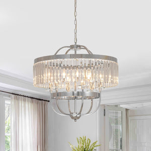 Thehouselights-Geometric Lantern Crystal Chandelier with Adjustable Height-Chandelier-Chrome-